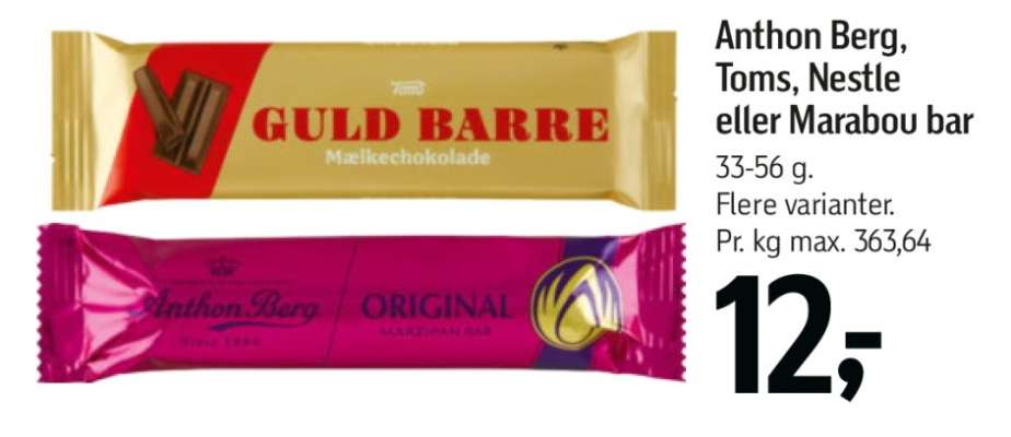 Anthon Berg, Toms, Nestle eller Marabou bar