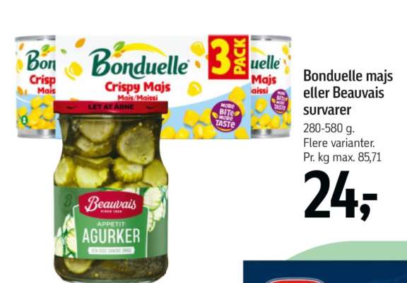 Bonduelle majs eller Beauvais survarer