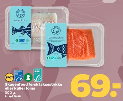 Skagenfood fersk laksestykke eller kuller loins