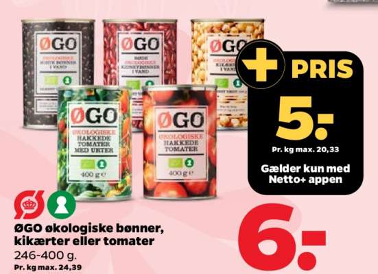 ØGO økologiske bønner, kikærter eller tomater
