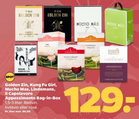 Golden Zin, Kung Fu Girl, Mucho Mas, Lindemans, Il Capolavoro Appassimento Bag-in-Box