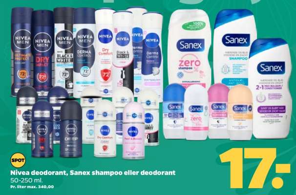 Nivea deodorant, Sanex shampoo or deodorant