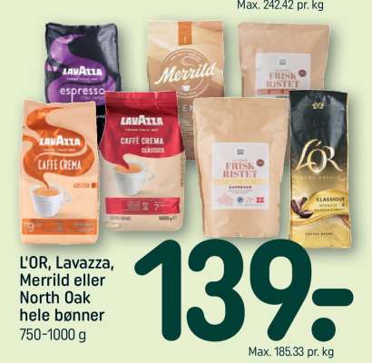 L'OR, Lavazza, Merrild eller North Oak hele bønner