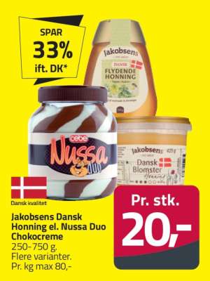 Jakobsens Dansk Honning el. Nussa Duo Chokocreme