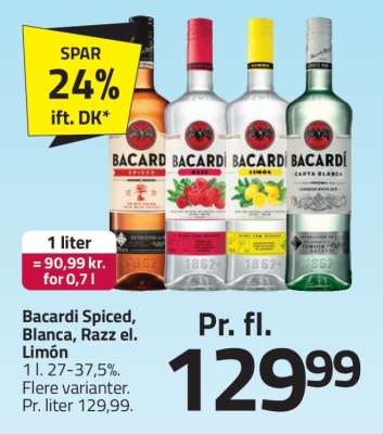 Bacardi Spiced, Blanca, Razz el. Limón