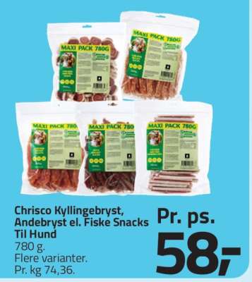 Chrisco Kyllingebryst, Andebryst el. Fiske Snacks Til Hund