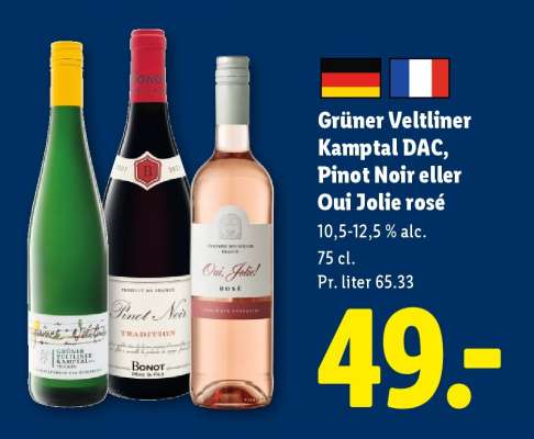 Grüner Veltliner Kamptal DAC, Pinot Noir eller Oui Jolie rosé