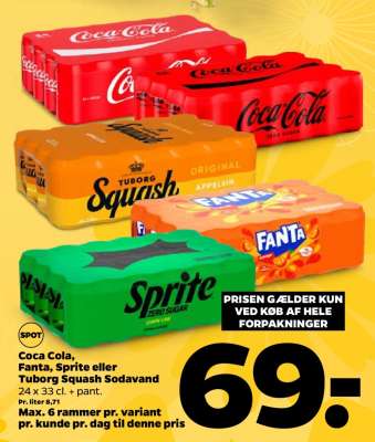 Coca Cola, Fanta, Sprite eller Tuborg Squash Sodavand