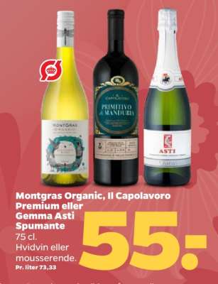 Montgras Organic, Il Capolavoro Premium eller Gemma Asti Spumante
