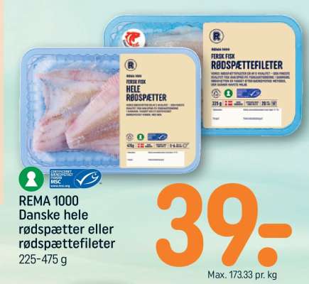 REMA 1000 Danske hele rødspætter eller rødspættefileter