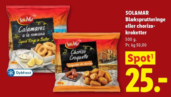 SOL&MAR Blæksprutteringe eller chorizo-kroketter