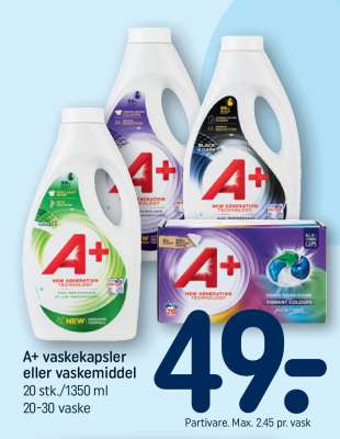A+ vaskekapsler eller vaskemiddel