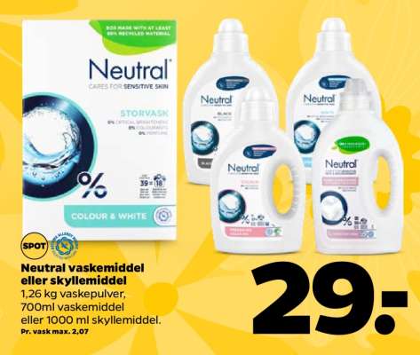 Neutral vaskemiddel eller skyllemiddel