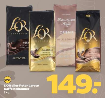 L'OR eller Peter Larsen Kaffe helbønner