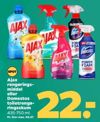 Ajax rengøringsmiddel eller Domestos toiletrengøringsskum