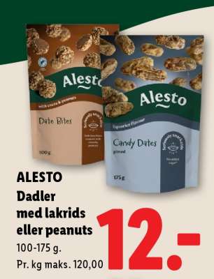 ALESTO Dadler med lakrids eller peanuts