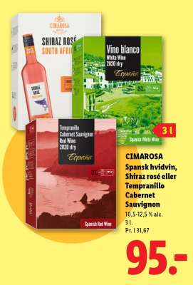 CIMAROSA Spansk hvidvin, Shiraz rosé eller Tempranillo Cabernet Sauvignon