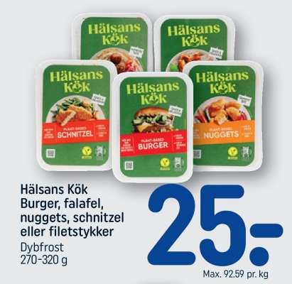 Hälsans Kök Burger, falafel, nuggets, schnitzel eller filetstykker