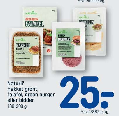 Naturli' Hakket grønt, falafel, green burger eller bidder