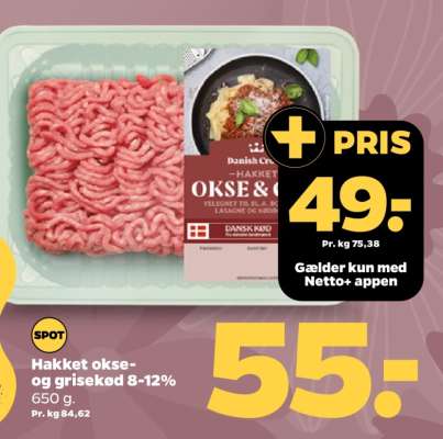 Hakket okse- og grisekød 8-12%