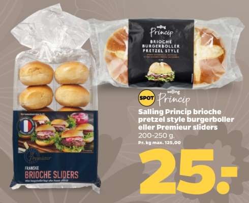 Salling Princip brioche pretzel style burgerboller eller Premieur sliders