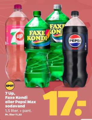 7 Up, Faxe Kondi eller Pepsi Max sodavand