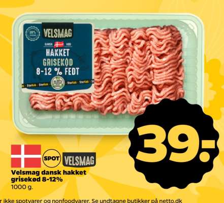 Velsmag dansk hakket grisekød 8-12%