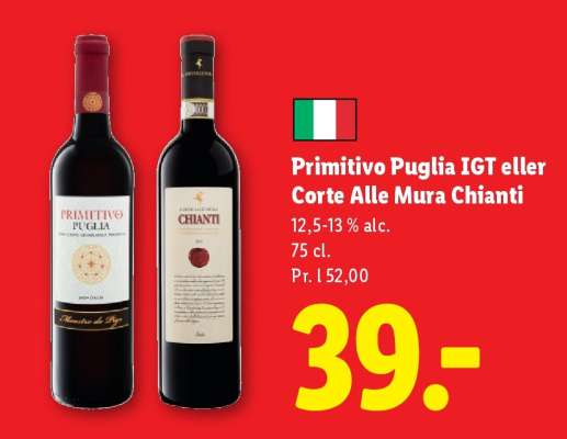 Primitivo Puglia IGT eller Corte Alle Mura Chianti