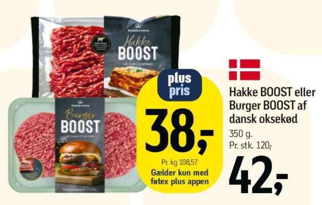 Hakke BOOST eller Burger BOOST af dansk oksekød