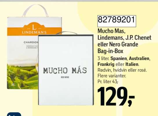 Mucho Mas, Lindemans, J.P. Chenet eller Nero Grande Bag-in-Box