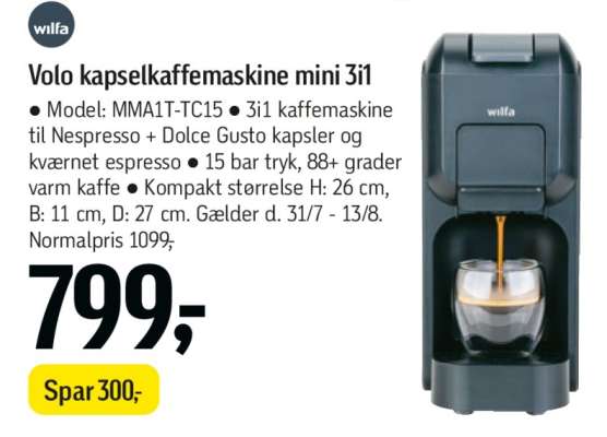 Volo kapselkaffemaskine mini 3i1