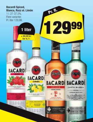 Bacardi Spiced, Blanca, Razz el. Limón
