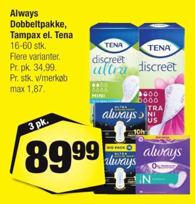 Always Dobbeltpakke, Tampax el. Tena