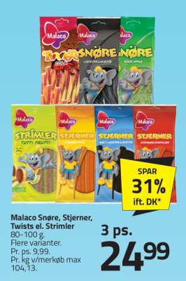 Malaco Snøre, Stjerner, Twists el. Strimler