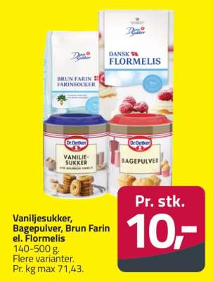 Vaniljesukker, Bagepulver, Brun Farin el. Flormelis