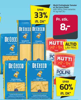 Mutti Finthakkede Tomater el. De Cecco Pasta