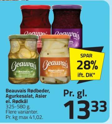 Beauvais Rødbeder, Agurkesalat, Asier el. Rødkål
