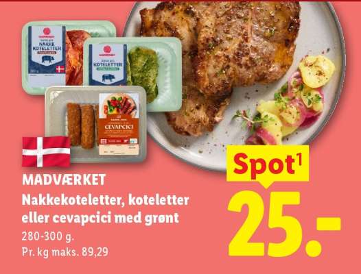 MADVÆRKET Nakkekoteletter, koteletter eller cevapcici med grønt