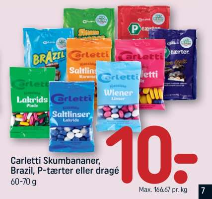 Carletti Skumbananer, Brazil, P-tærter eller dragé