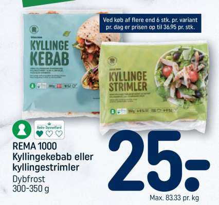 REMA 1000 kyllingekebab eller kyllingestrimler