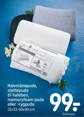 Halvmånepude, støttepude til haleben, memoryfoam pude eller -rygpude