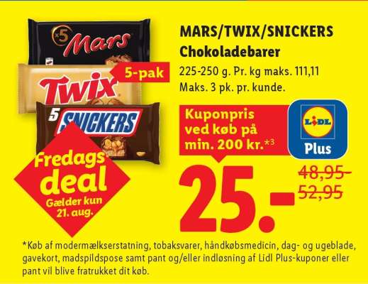 MARS/TWIX/SNICKERS Chokoladebarer