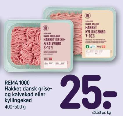 REMA 1000 Hakket dansk grise- og kalvekød eller kyllingekød
