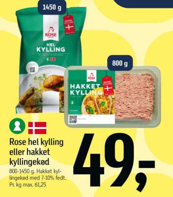 Rose hel kylling eller hakket kyllingekød