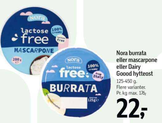 Nora burrata eller mascarpone eller Dairy Goood hytteost