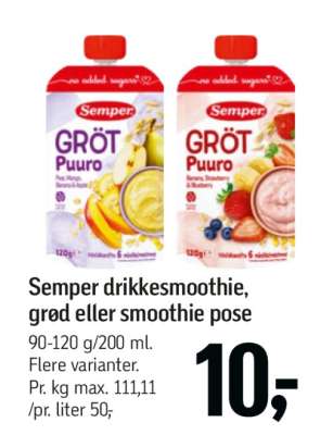 Semper drikkesmoothie, grød eller smoothie pose