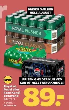 Royal øl, Pepsi eller Faxe Kondi sodavand