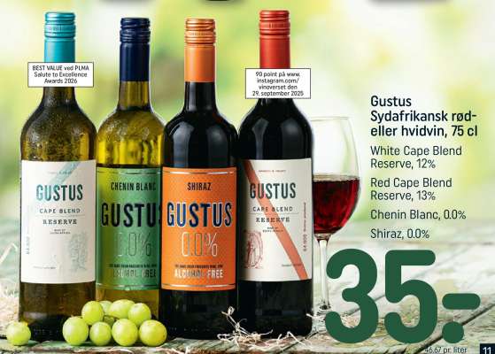 Gustus Sydafrikansk rød- eller hvidvin 75 cl
