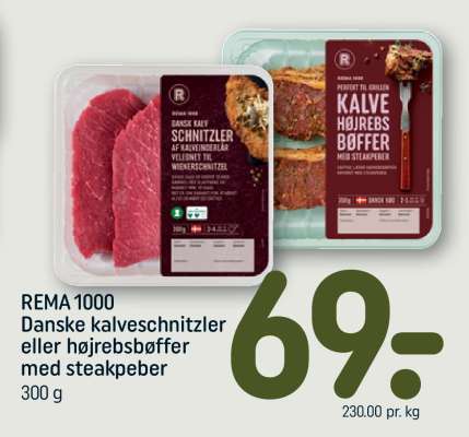 REMA 1000 Danske kalveschnitzler eller højrebsbøffer med steakpeber
