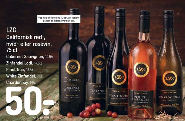LZC Californisk rød-, hvid- eller rosévin 75 cl